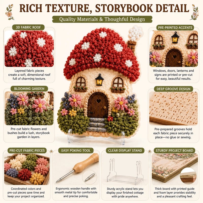 🏡 No-Sew 3D Textile Art Kit: Fairy Village ✨
