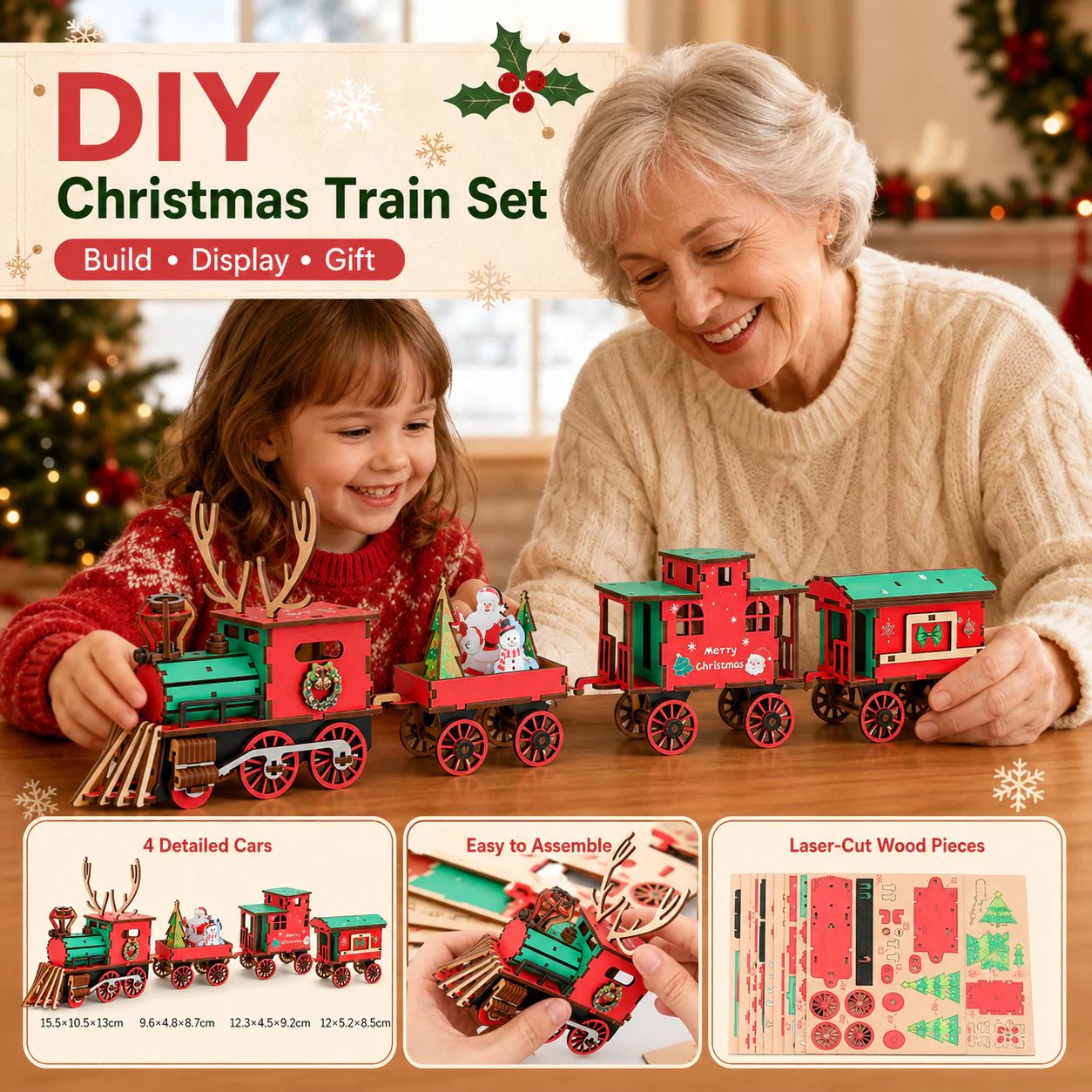 🎅🎄Christmas DIY Kit: 3D wooden train to assemble