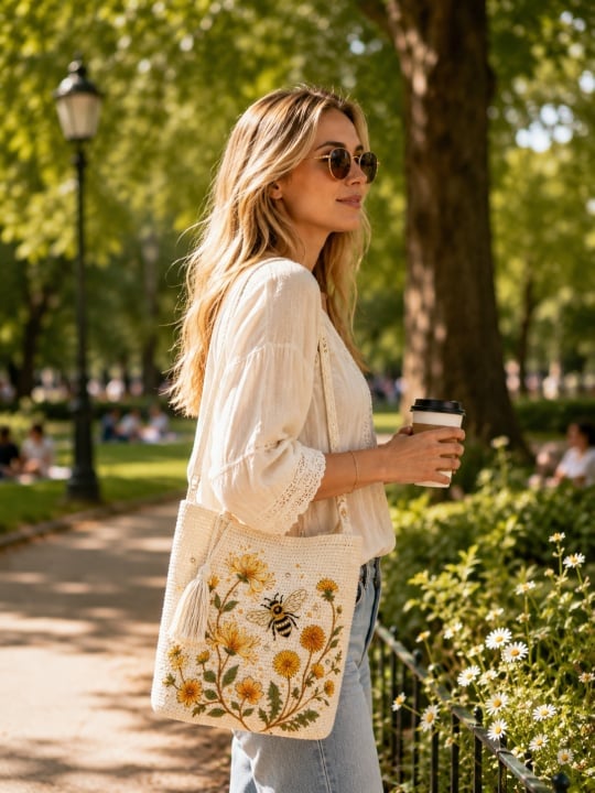 🔥Last Day 49% OFF-🐝 Handmade Crochet Bee Embroidered Tote Bag (✨2026 Limited Edition)