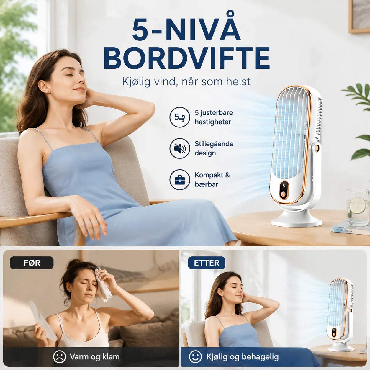 🥳2026 HOT SALE🥳💞50K+ SOLD!💨🌙 50% OFF! Portable Table Fan – 5 speeds, ultra‑quiet, gentle breeze. Perfect for bedroom or office. Stay cool without noise! 😴✨