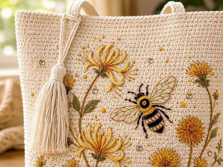 🔥Last Day 49% OFF-🐝 Handmade Crochet Bee Embroidered Tote Bag (✨2026 Limited Edition)