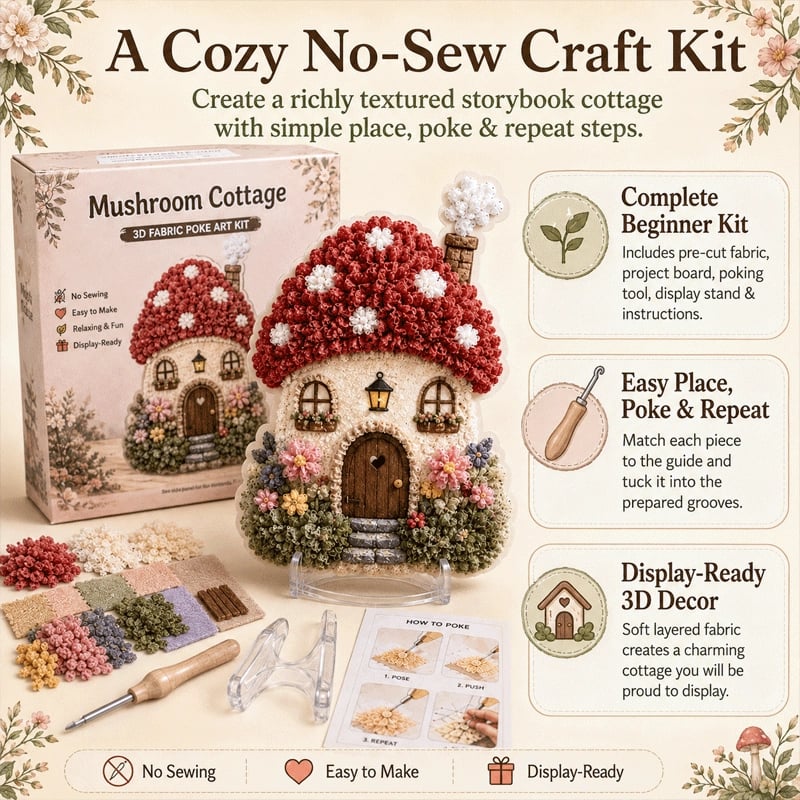 🏡 No-Sew 3D Textile Art Kit: Fairy Village ✨