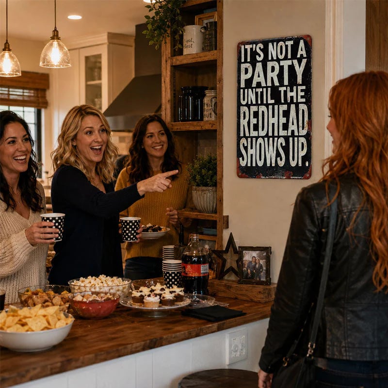 "It's Not A Party Until The Redhead Shows Up" Vintage Sign