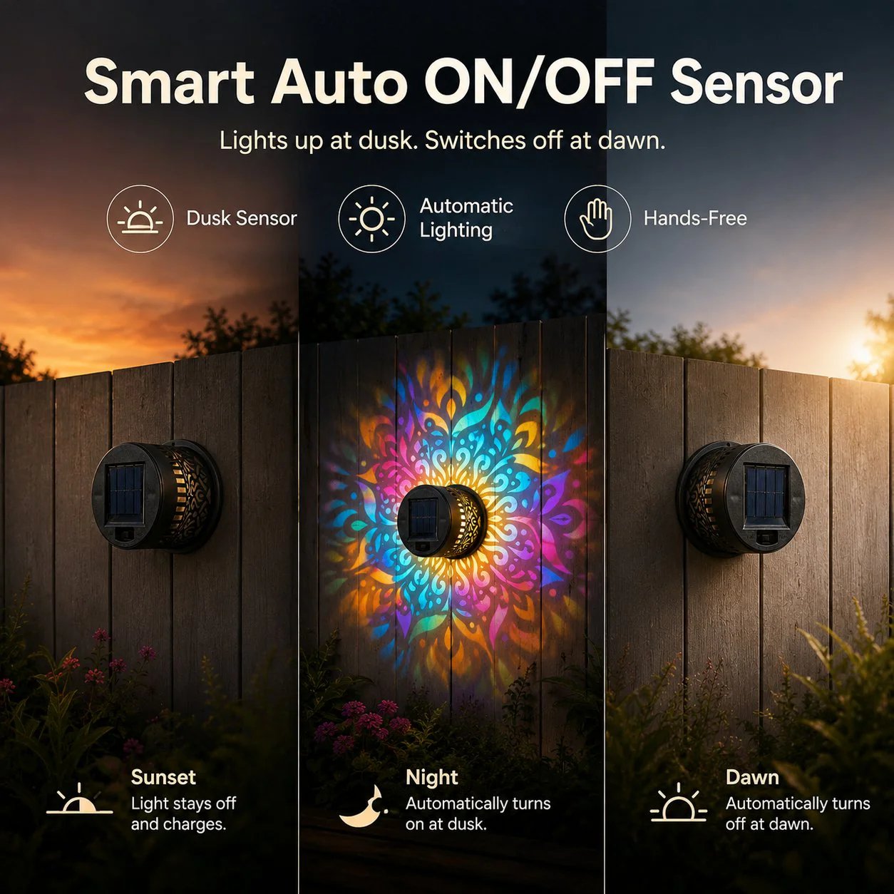 🎁2026 New Arrivals 50% OFF💥Solar Mandala Wall Light Outdoor Garden Fence Projector Lamp Patio Ambient Decor
