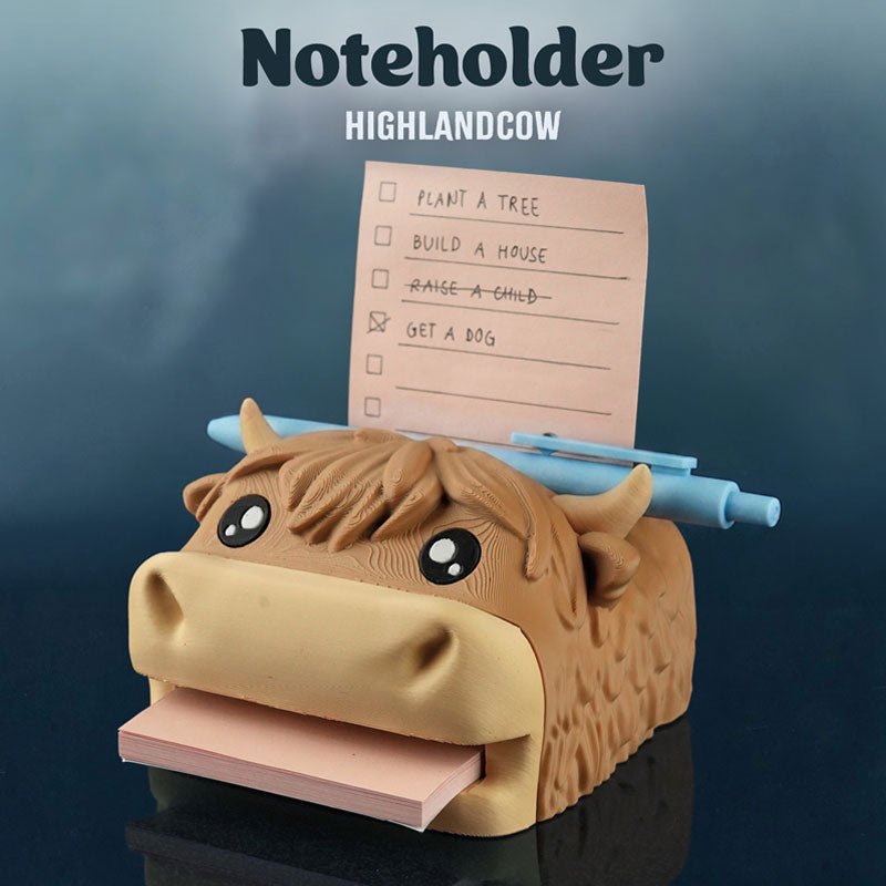 Highland Cow Sticky Note Holder with Stencils – Cute Desk Organizer, Post It Note Stand & Dispenser, Office Decor Gift
