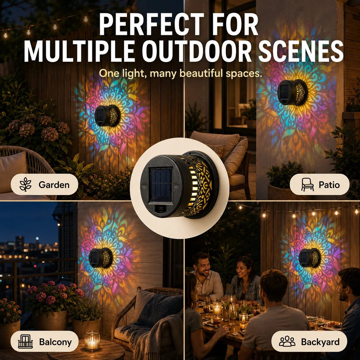 🎁2026 New Arrivals 50% OFF💥Solar Mandala Wall Light Outdoor Garden Fence Projector Lamp Patio Ambient Decor
