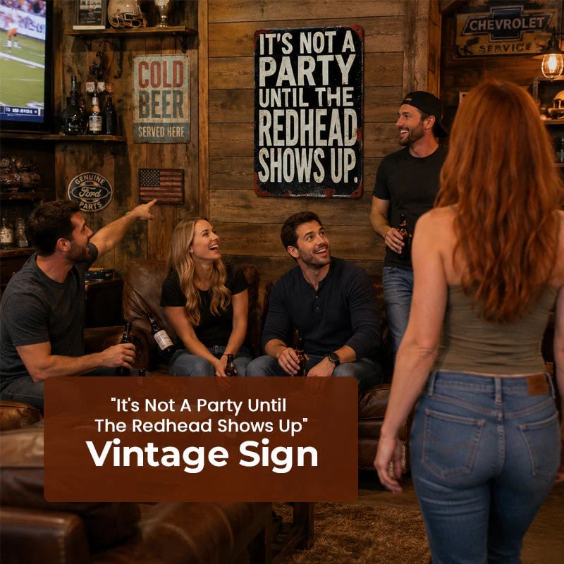 "It's Not A Party Until The Redhead Shows Up" Vintage Sign