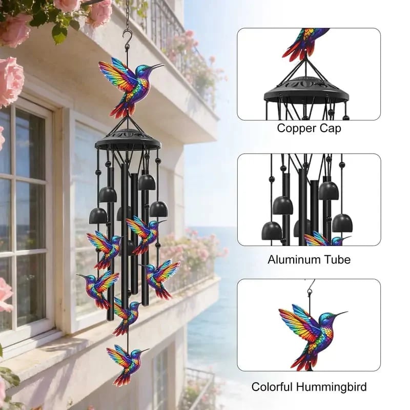 🐦Vintage Colorful Hummingbird Wind Chime with Metal Tubes and Bells