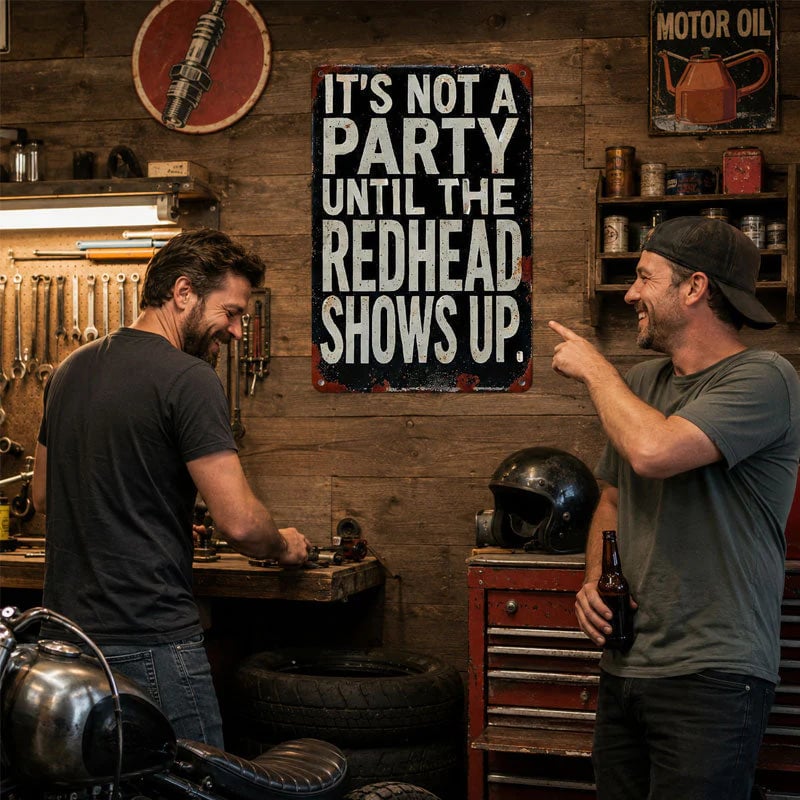 "It's Not A Party Until The Redhead Shows Up" Vintage Sign