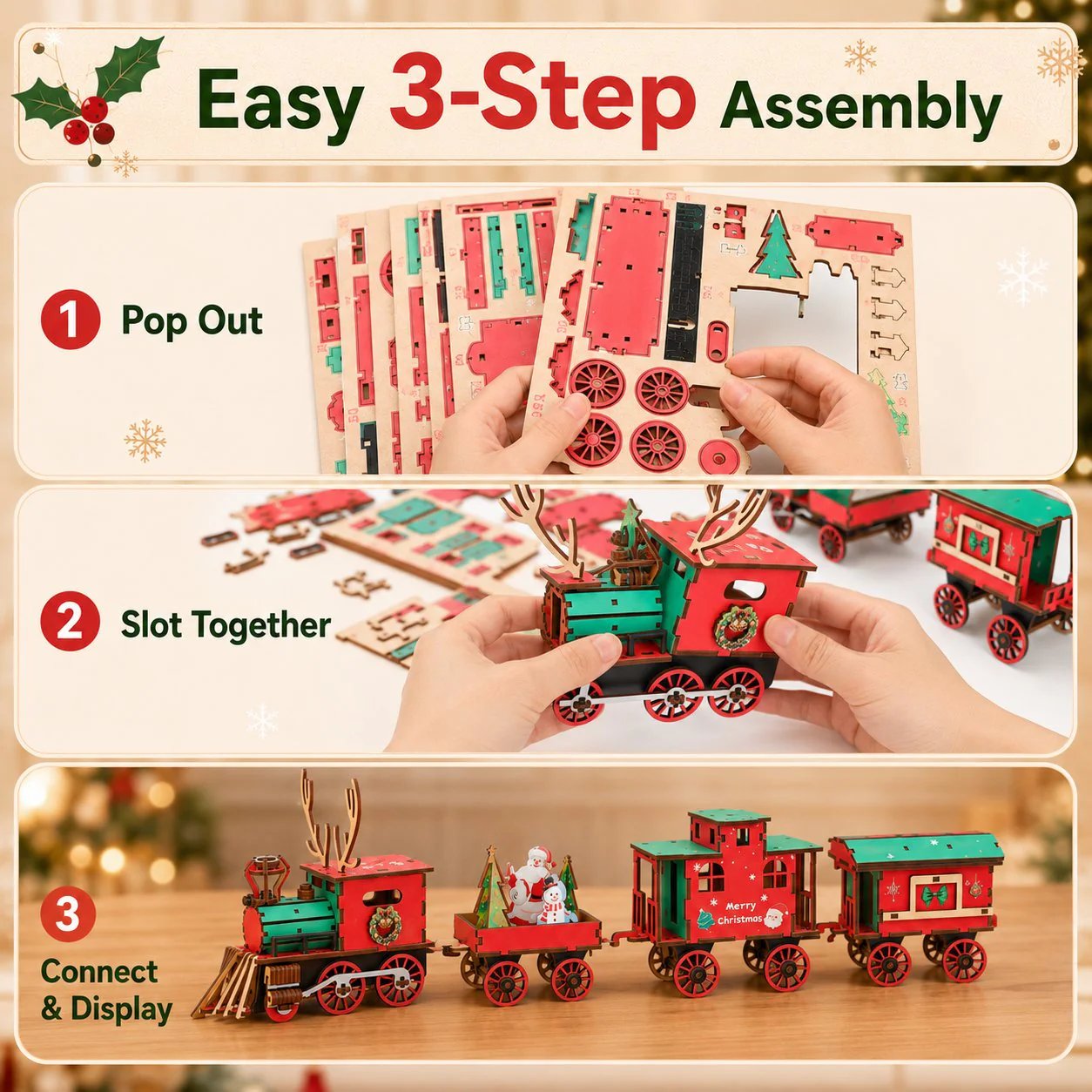 🎅🎄Christmas DIY Kit: 3D wooden train to assemble