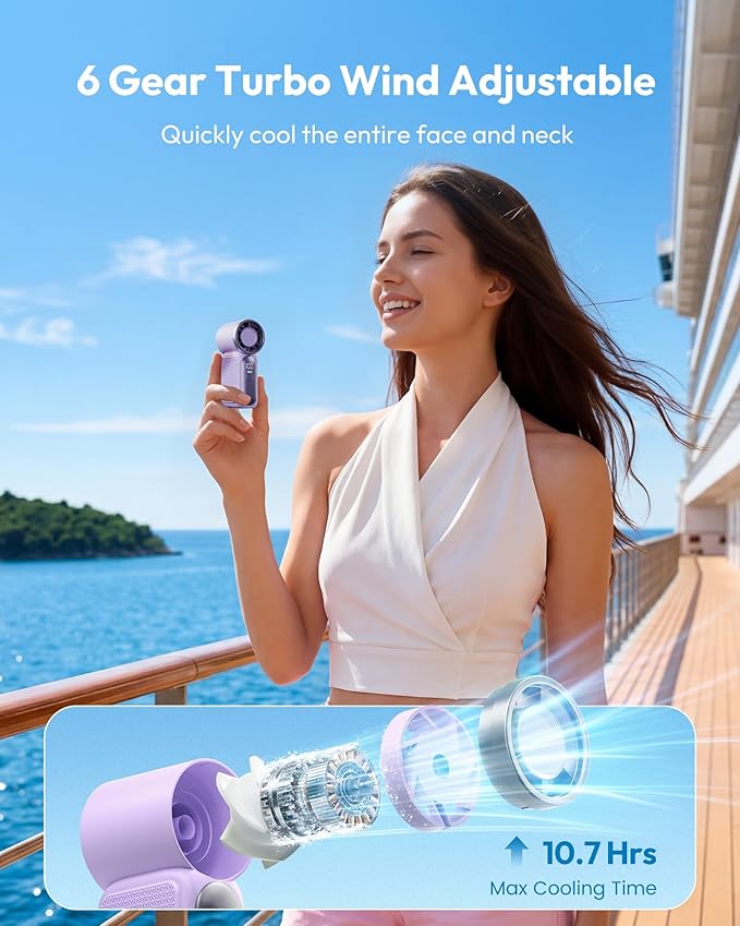 💨 Mini Handheld Fan with LED Display|  🧊6 speeds, 10.7 hours of cool| Weighs nothing – goes anywhere