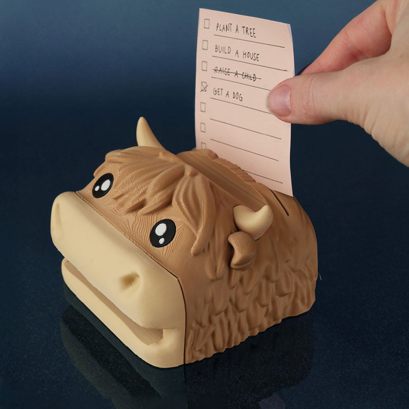 Highland Cow Sticky Note Holder with Stencils – Cute Desk Organizer, Post It Note Stand & Dispenser, Office Decor Gift