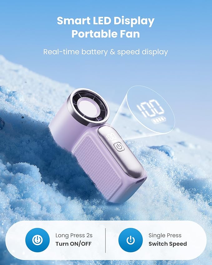 💨 Mini Handheld Fan with LED Display|  🧊6 speeds, 10.7 hours of cool| Weighs nothing – goes anywhere