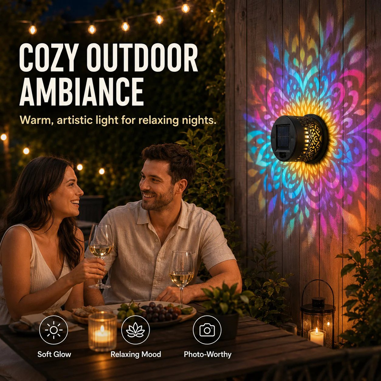🎁2026 New Arrivals 50% OFF💥Solar Mandala Wall Light Outdoor Garden Fence Projector Lamp Patio Ambient Decor