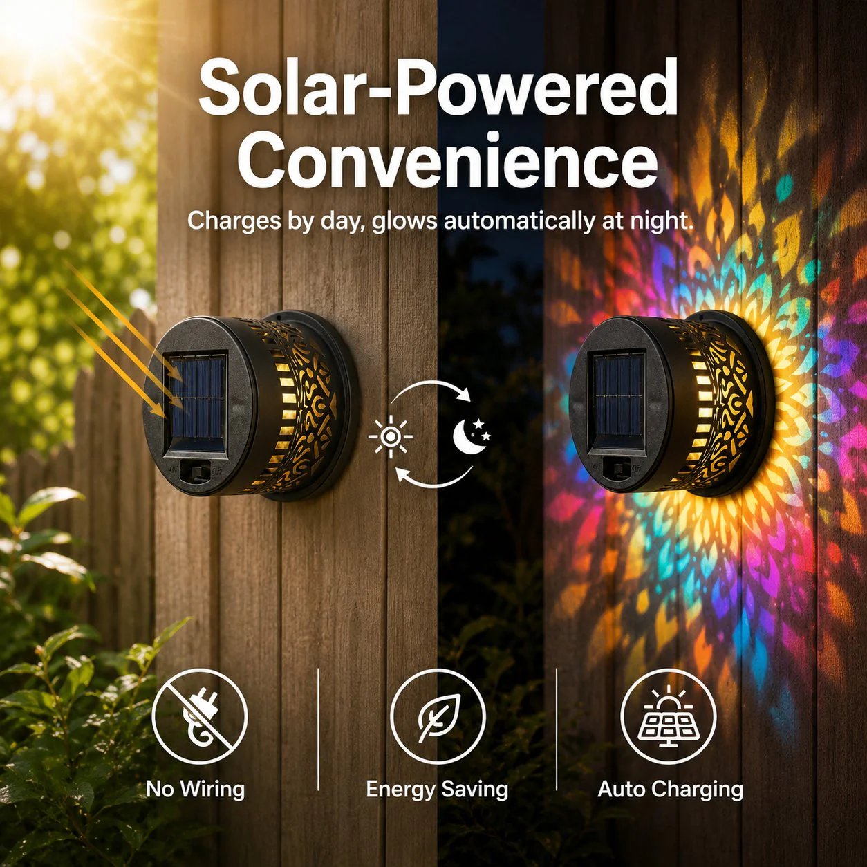 🎁2026 New Arrivals 50% OFF💥Solar Mandala Wall Light Outdoor Garden Fence Projector Lamp Patio Ambient Decor