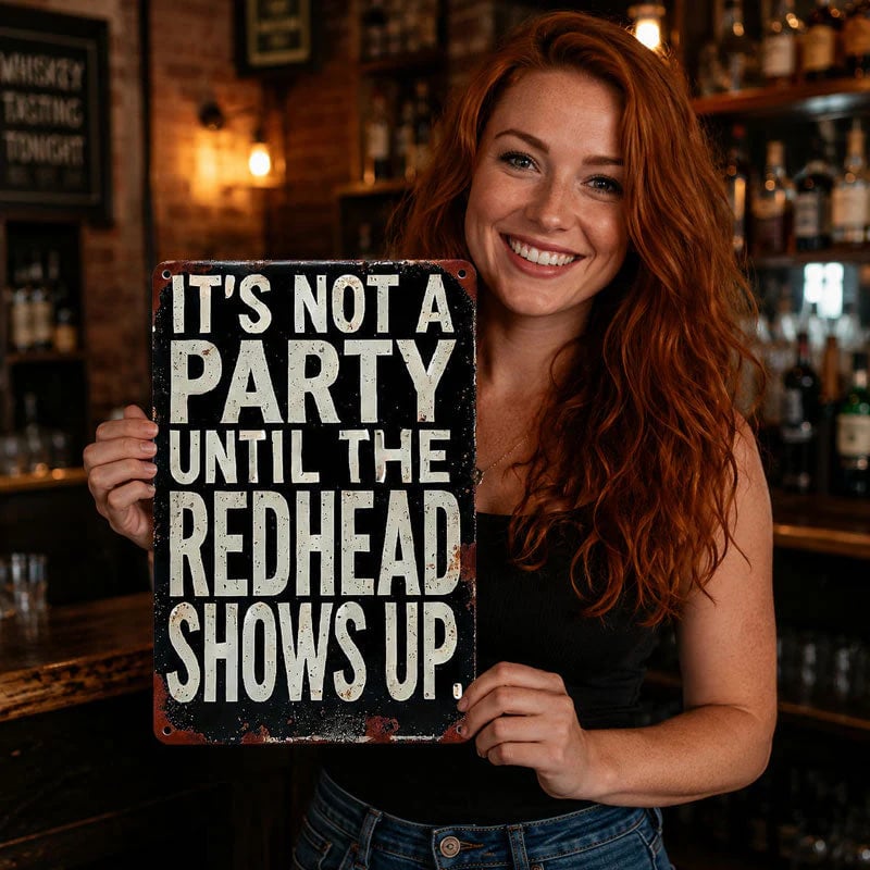 "It's Not A Party Until The Redhead Shows Up" Vintage Sign