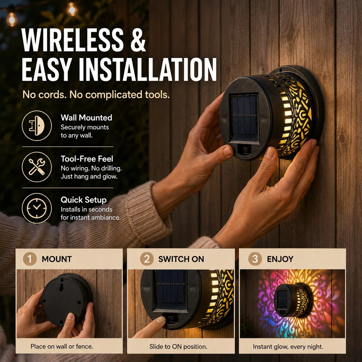 🎁2026 New Arrivals 50% OFF💥Solar Mandala Wall Light Outdoor Garden Fence Projector Lamp Patio Ambient Decor