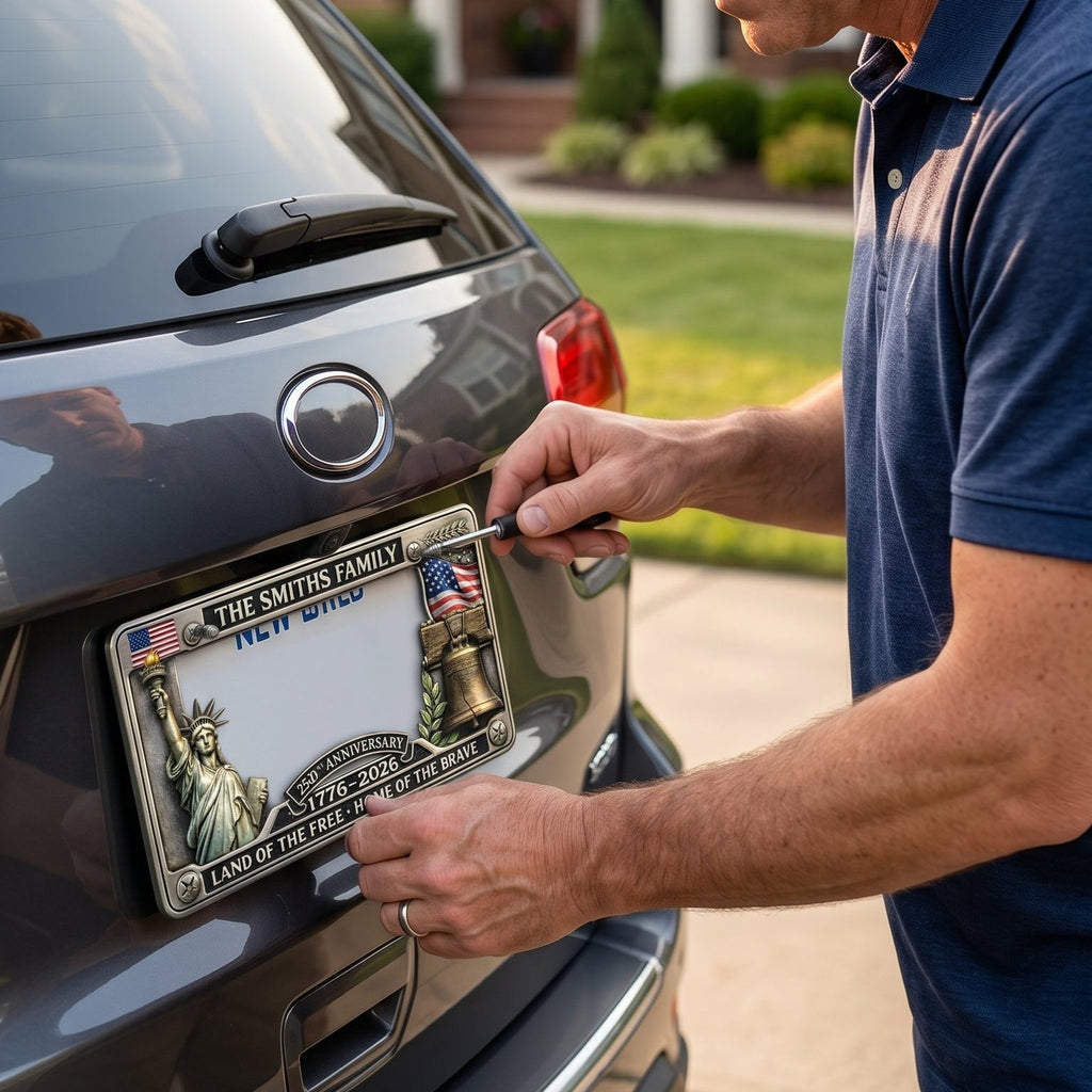 Personalized 250th Anniversary Commemorative License Plate Frame – Patriotic Metal Accessory
