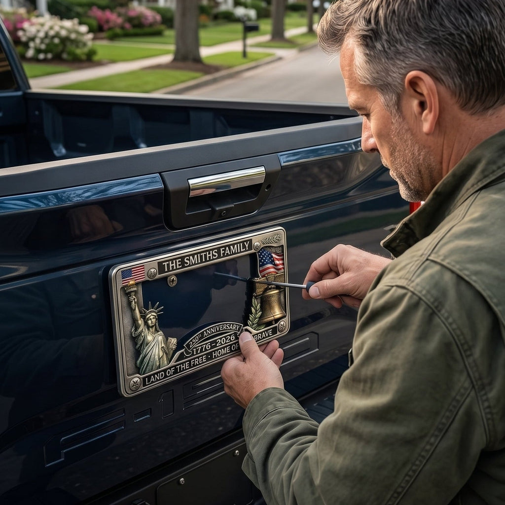Personalized 250th Anniversary Commemorative License Plate Frame – Patriotic Metal Accessory