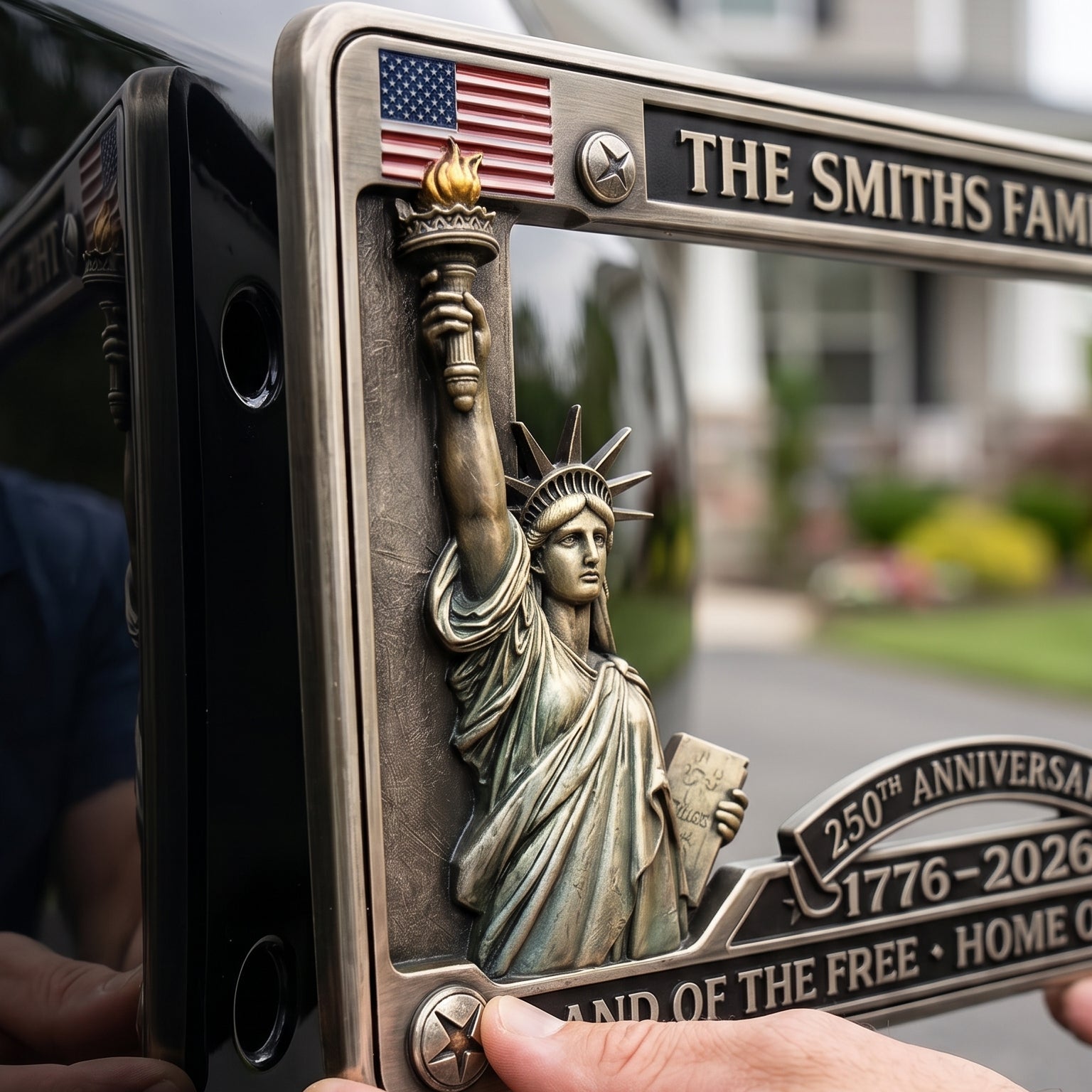 Personalized 250th Anniversary Commemorative License Plate Frame – Patriotic Metal Accessory