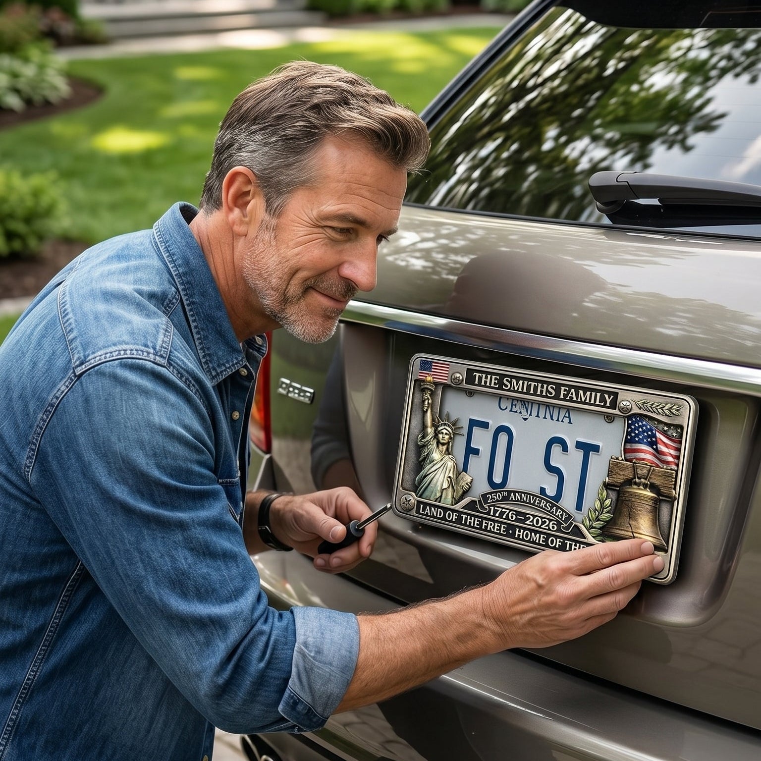Personalized 250th Anniversary Commemorative License Plate Frame – Patriotic Metal Accessory