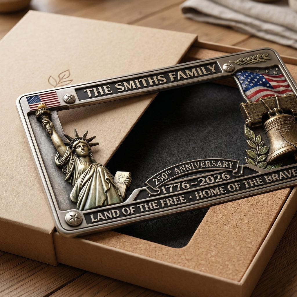 Personalized 250th Anniversary Commemorative License Plate Frame – Patriotic Metal Accessory