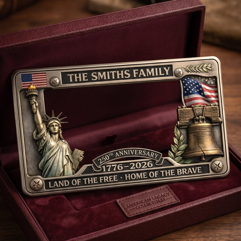 Personalized 250th Anniversary Commemorative License Plate Frame – Patriotic Metal Accessory