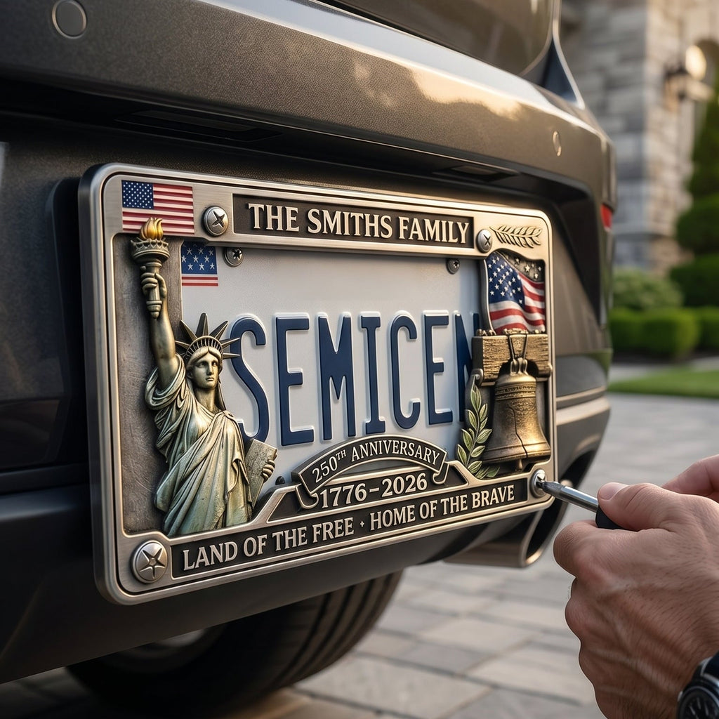 Personalized 250th Anniversary Commemorative License Plate Frame – Patriotic Metal Accessory