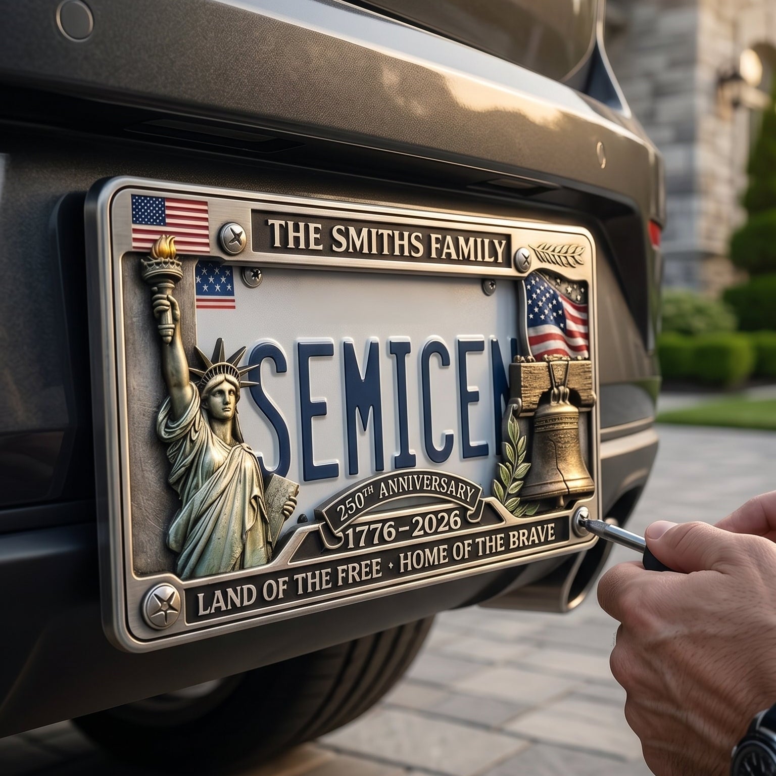 Personalized 250th Anniversary Commemorative License Plate Frame – Patriotic Metal Accessory