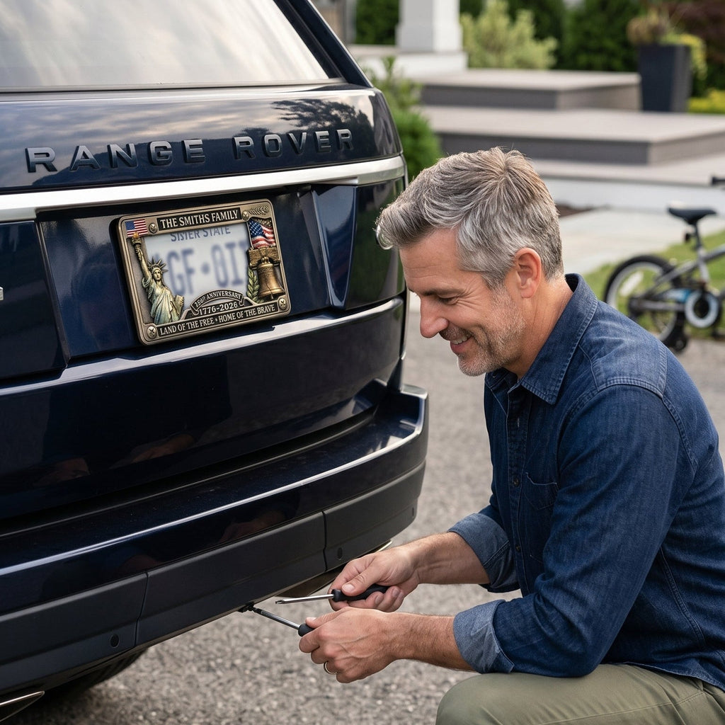 Personalized 250th Anniversary Commemorative License Plate Frame – Patriotic Metal Accessory