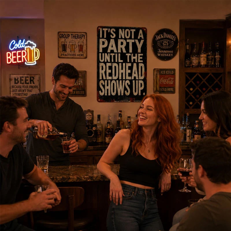 "It's Not A Party Until The Redhead Shows Up" Vintage Sign