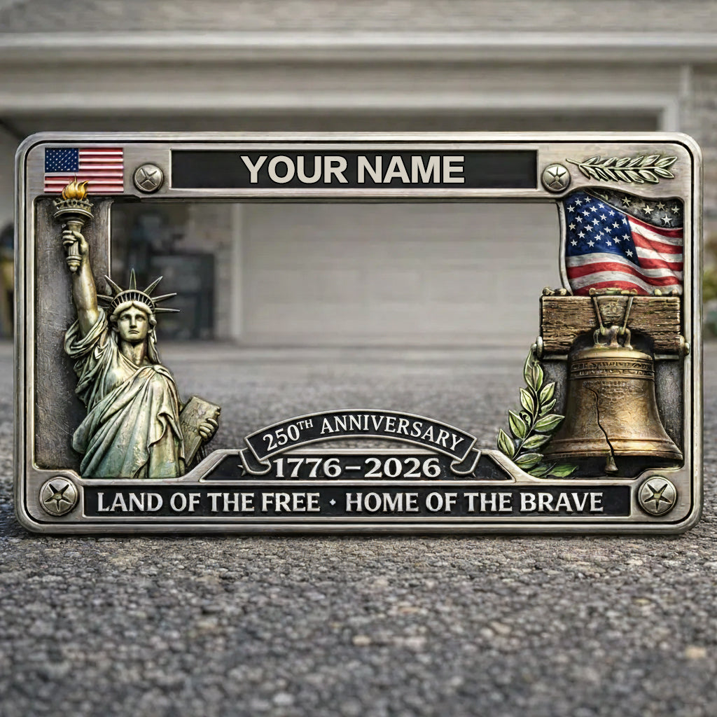Personalized 250th Anniversary Commemorative License Plate Frame – Patriotic Metal Accessory