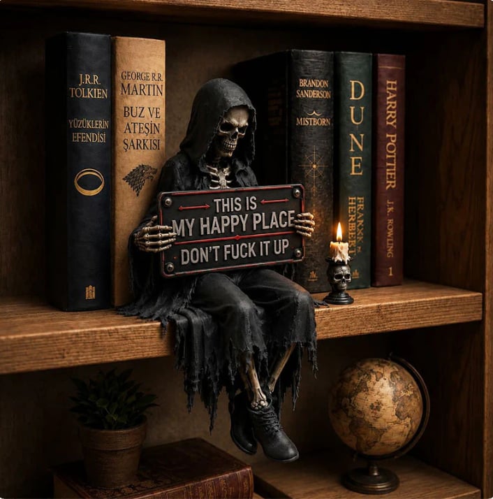 "This Is My Happy Place" Skeleton Bookshelf Decor(15cm/5.9in)