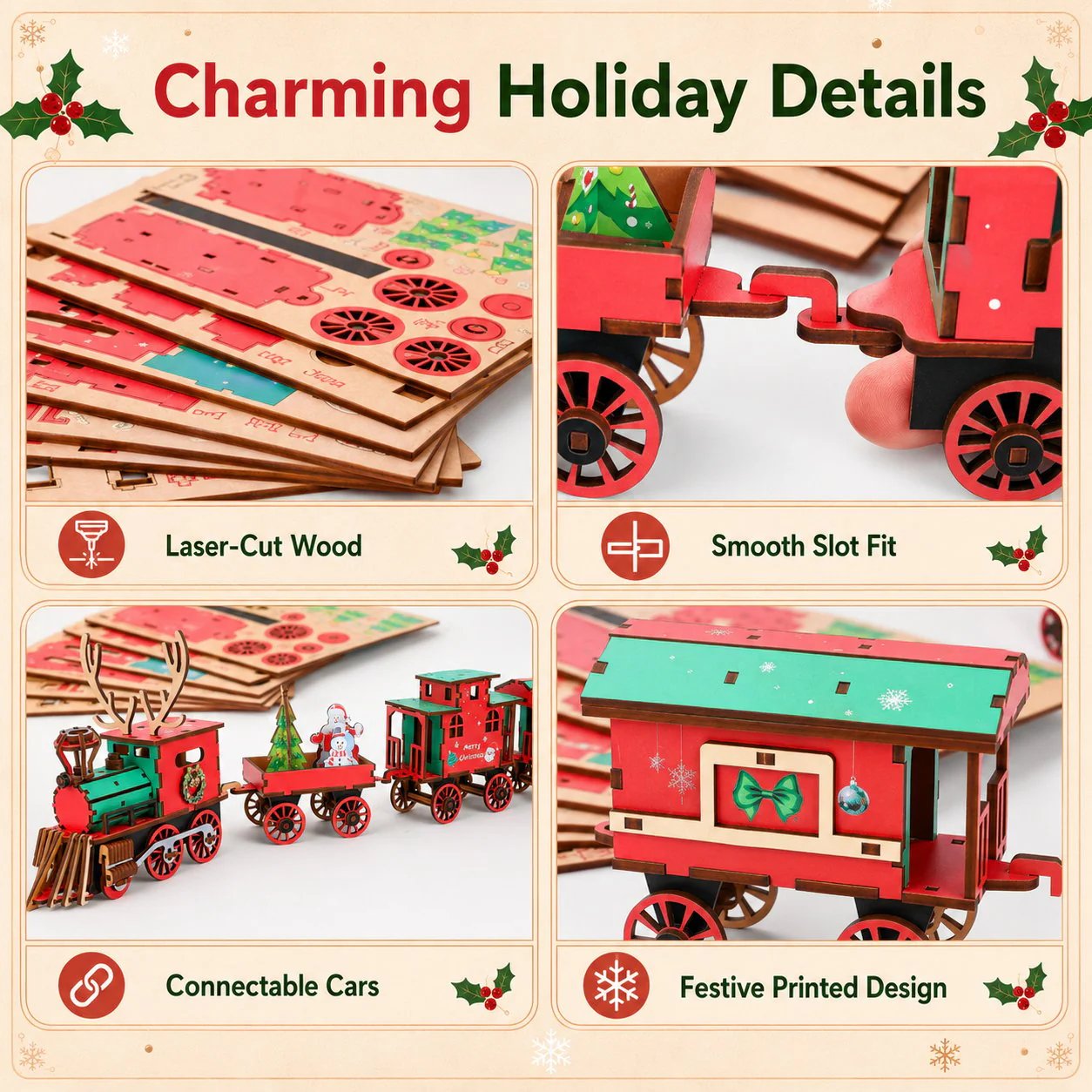 🎅🎄Christmas DIY Kit: 3D wooden train to assemble