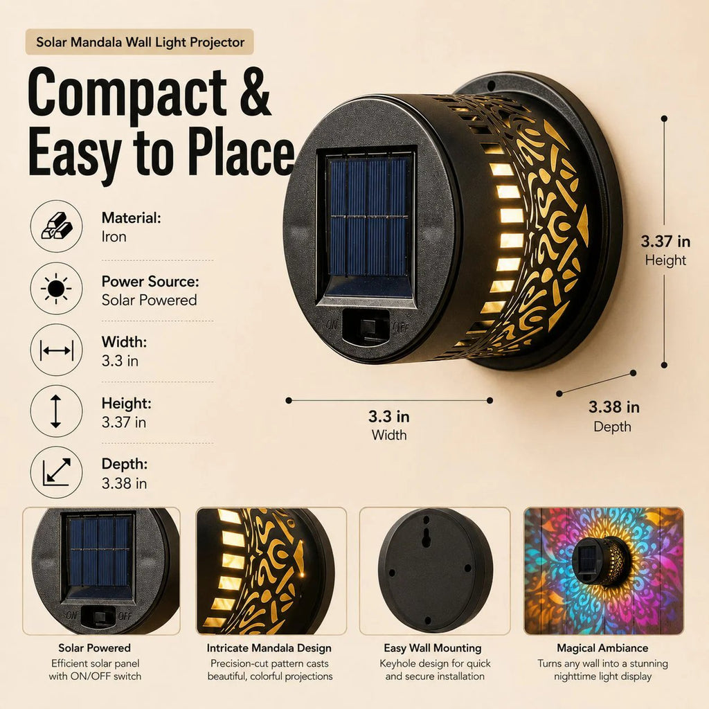 🎁2026 New Arrivals 50% OFF💥Solar Mandala Wall Light Outdoor Garden Fence Projector Lamp Patio Ambient Decor