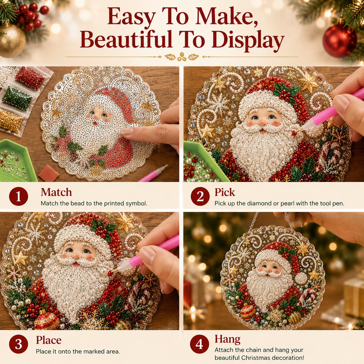 🎄Christmas Pearl Diamond Art Hanging Ornament Kit | Resistant Non-Fading Pearl Beads DIY Handmade Holiday Hanging Decor 🎅💎