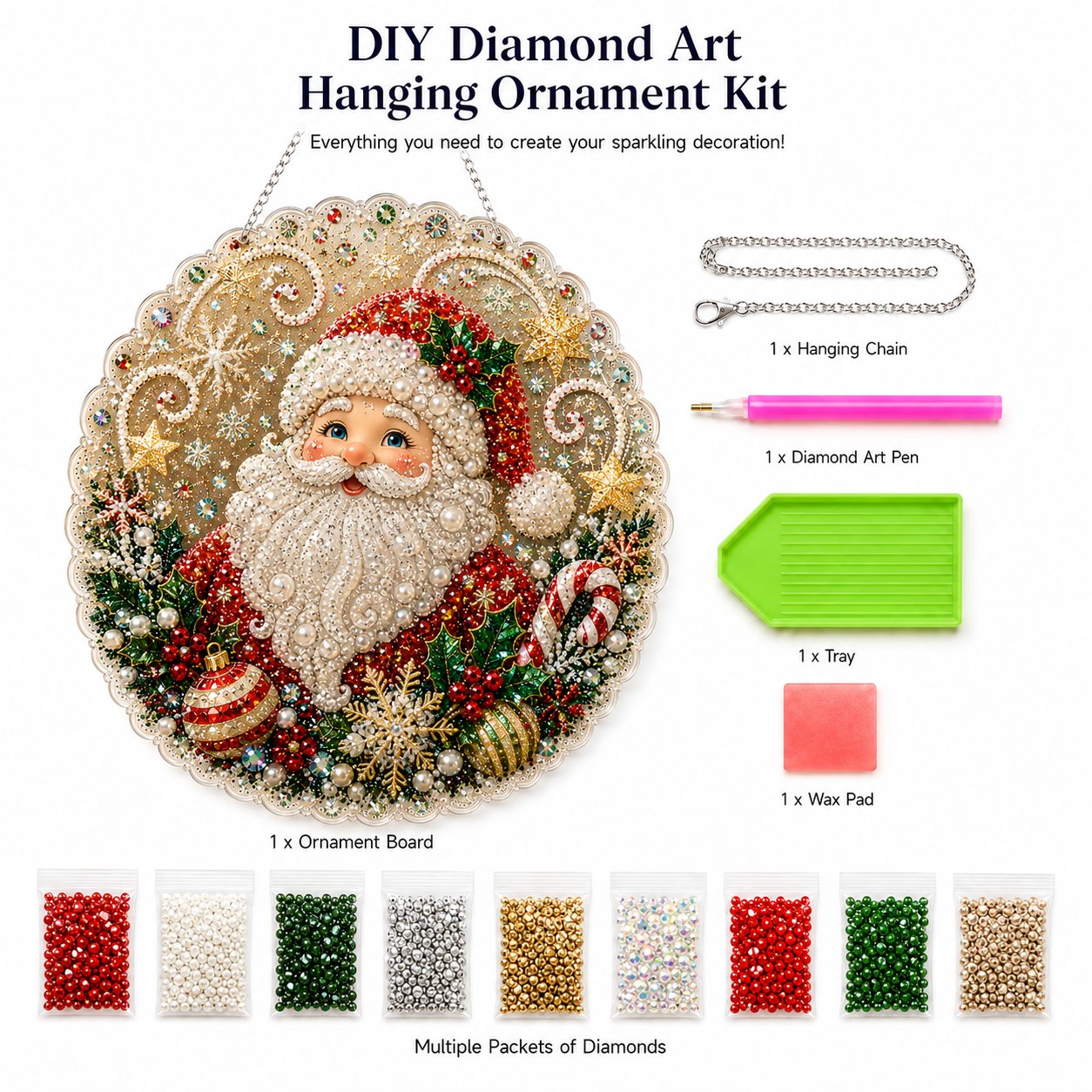 🎄Christmas Pearl Diamond Art Hanging Ornament Kit | Resistant Non-Fading Pearl Beads DIY Handmade Holiday Hanging Decor 🎅💎
