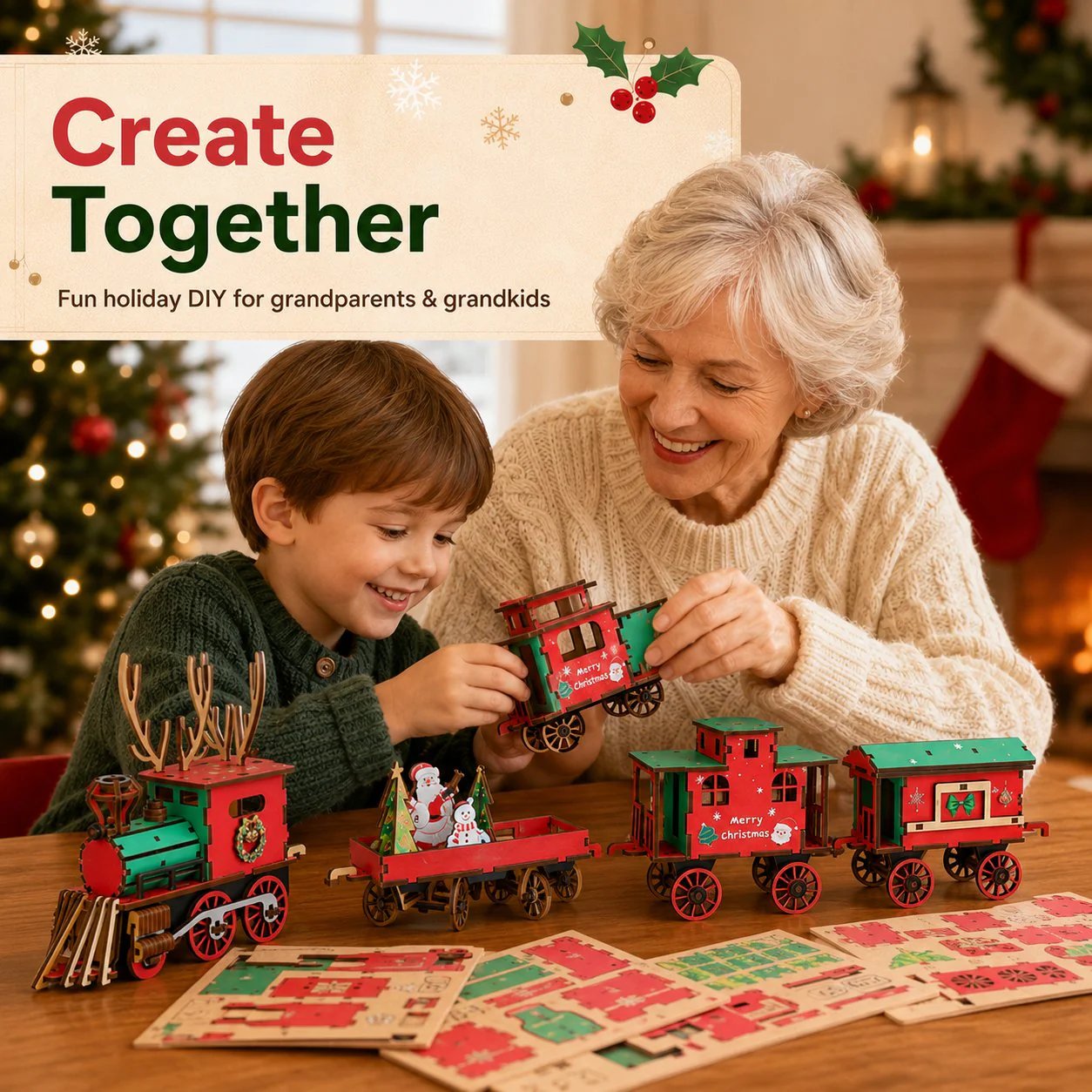 🎅🎄Christmas DIY Kit: 3D wooden train to assemble