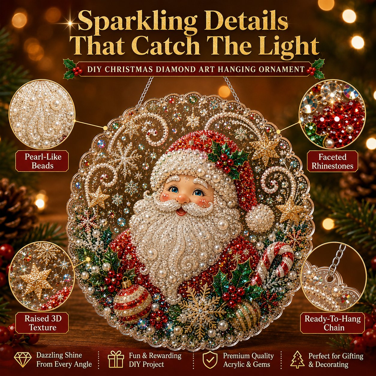 🎄Christmas Pearl Diamond Art Hanging Ornament Kit | Resistant Non-Fading Pearl Beads DIY Handmade Holiday Hanging Decor 🎅💎