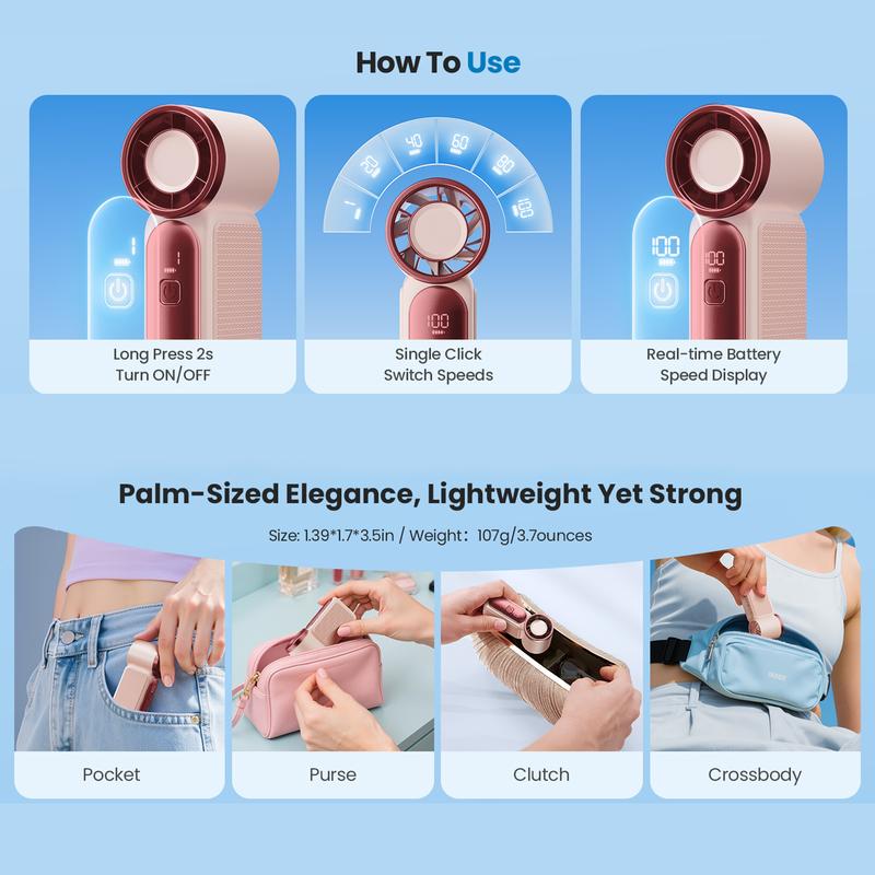 💨 Mini Handheld Fan with LED Display|  🧊6 speeds, 10.7 hours of cool| Weighs nothing – goes anywhere