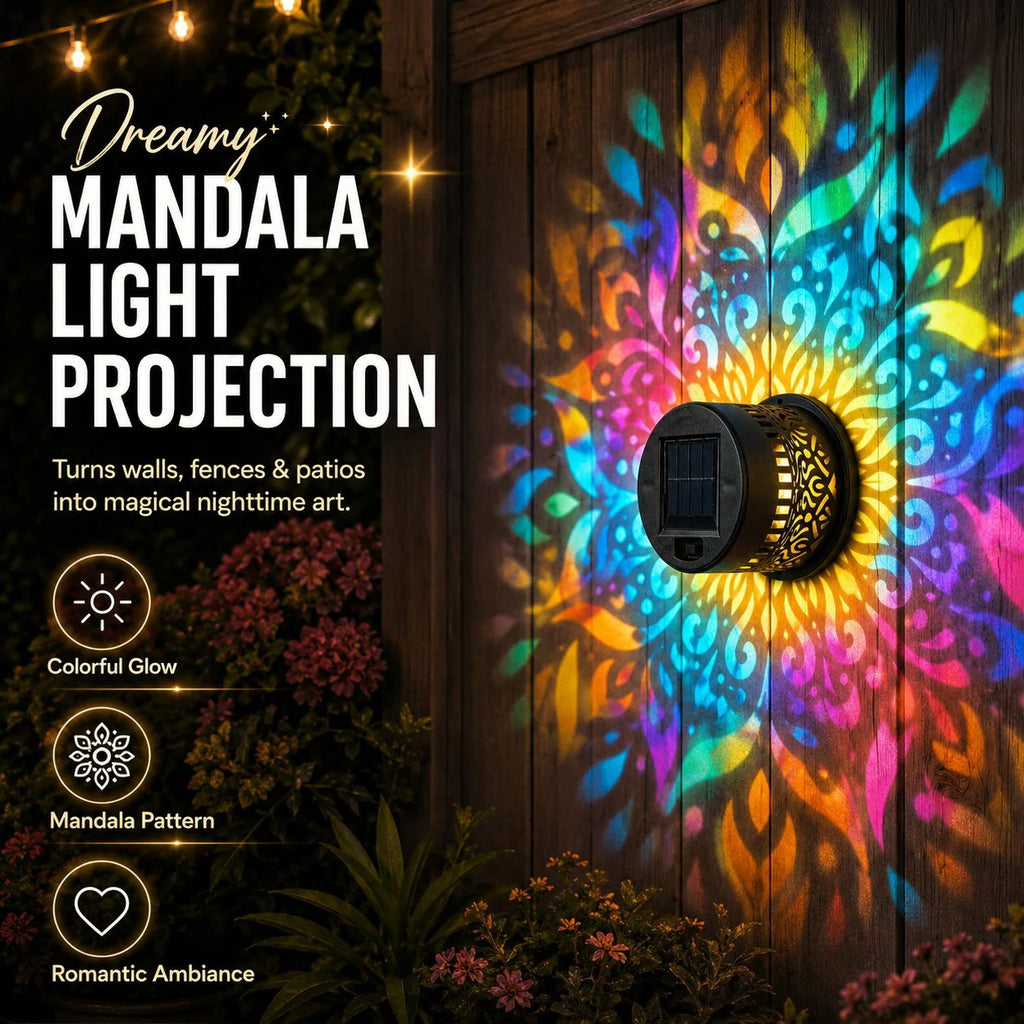 🎁2026 New Arrivals 50% OFF💥Solar Mandala Wall Light Outdoor Garden Fence Projector Lamp Patio Ambient Decor