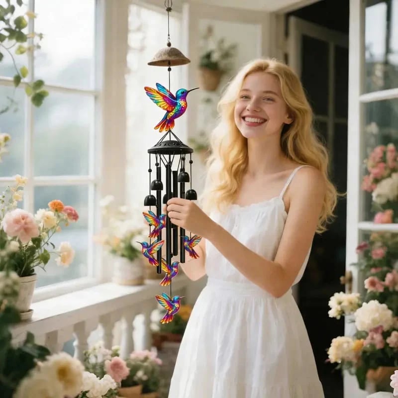 🐦Vintage Colorful Hummingbird Wind Chime with Metal Tubes and Bells