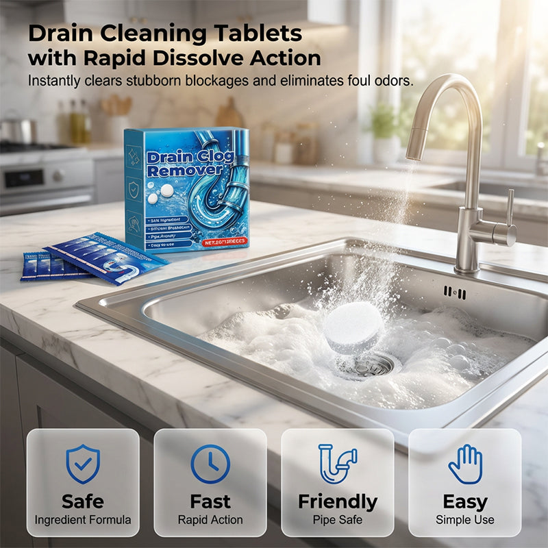🧼 BUY 2 GET 1 FREE! 🚰 Effervescent Drain Clog Remover Tablets – Fast-Acting, Safe for Pipes & Removes Odors for Smooth Drains ✨