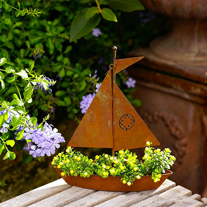 ⛵ 55% OFF NOW! 🌱 Rustic Sailboat Metal Planter – Handcrafted, weather-resistant & perfect for succulents, herbs or flowers – charming garden or shelf decor 🏡