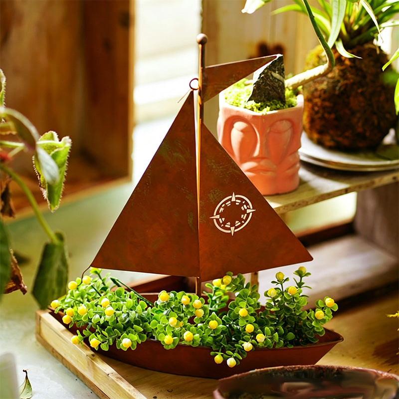 ⛵ 55% OFF NOW! 🌱 Rustic Sailboat Metal Planter – Handcrafted, weather-resistant & perfect for succulents, herbs or flowers – charming garden or shelf decor 🏡